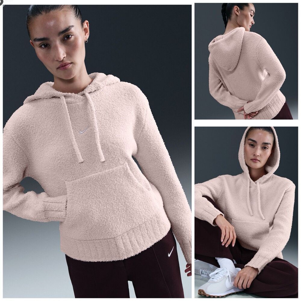 Nike Women's Plush Sherpa Hoodie in Light Pink